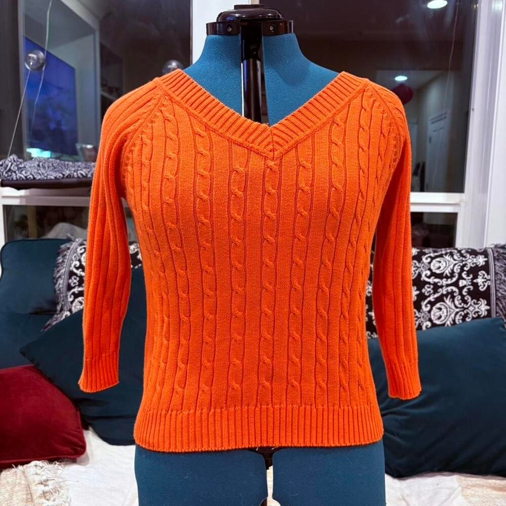 Vintage Womens Size M Orange Cable Knit Sweater